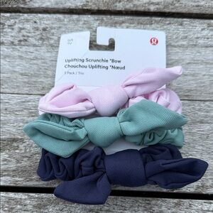 Lululemon Uplifting Bow Scrunchie 3 Pack Meadowsweet Pink Rip Tide Night Sea NWT